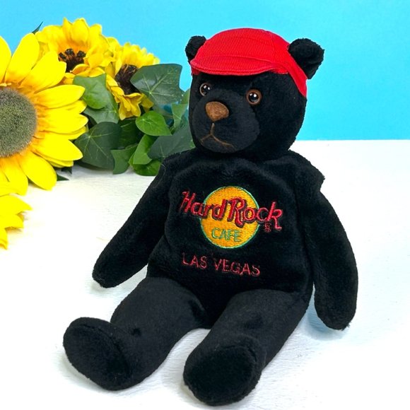 VERY‎ RARE Jet Black Hard Rock Bear ALL IS ONE 8" Plush Stuffed Animal Toy - Picture 3 of 4